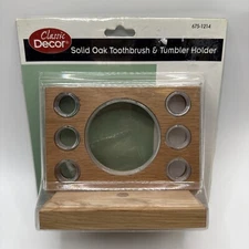 American Vintage Solid Oak Toothbrush & Tumbler Holder Rustic Country~ NEW