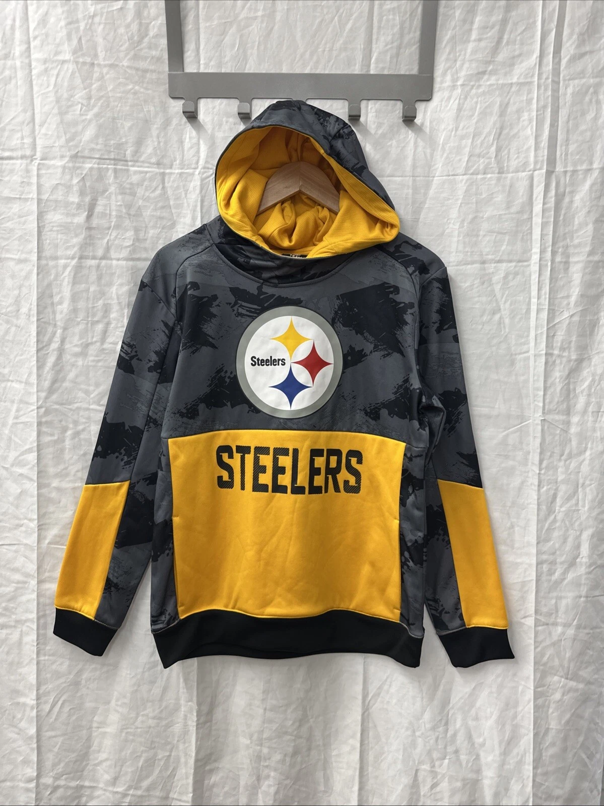 VETEMENTS Felpa con cappuccio NFL Team Apparel Pittsburgh Steelers Youth Large nera oro