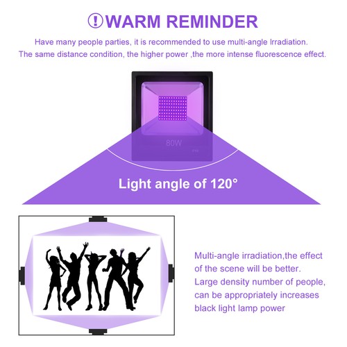 80W UV LED Black Light Glow Party DJ Club Disco Stage Floodlight IP66+Free Tapes - Picture 7 of 12