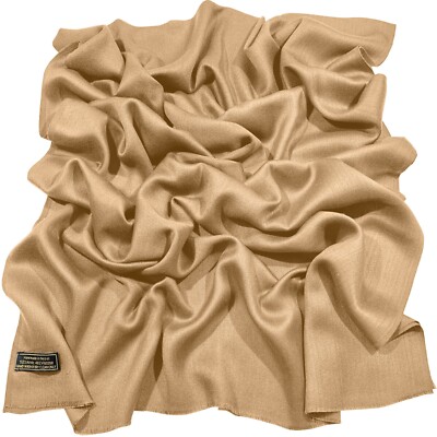 Dunkel Creme Fransen Einfarbig Nepalesisch Tuch Schal Halstuch Pashmina CJ Apparel NEU