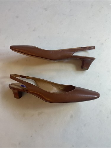 Ralph Lauren Purple Label Brown Leather Slingback Low Kitten Heel Pumps Kels 8.5 - 第 6/10 張圖片