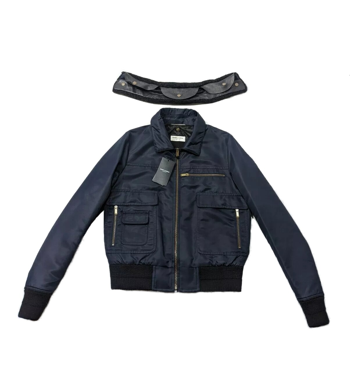Giacca bomber aviatore Saint Laurent con colletto in vero shearling nuova con etichette UK 36 RRP £2175