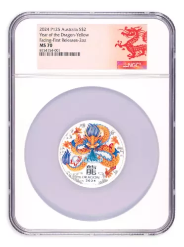 2024 Australia Lunar Dragon 2 oz Silver Colorized Coin NGC MS70 First Releases
