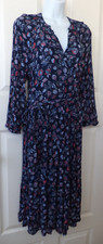 Gap LS Tie Waist Navy Floral Rayon Viscose Women's Dress Size M