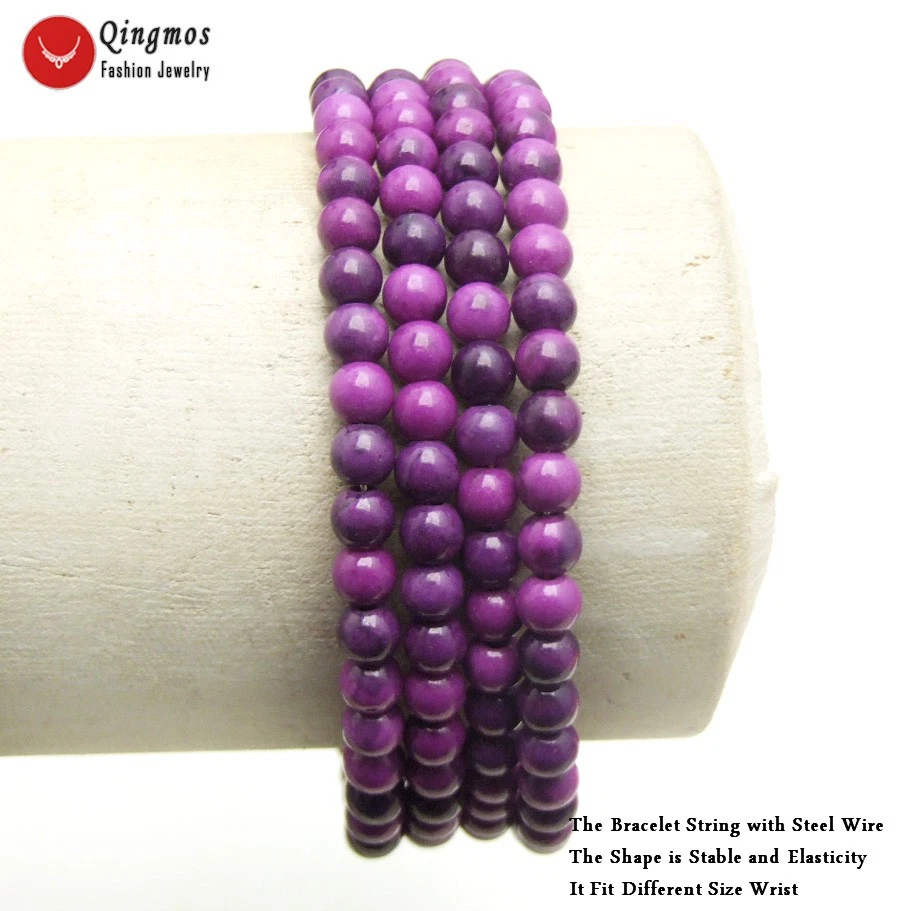 Brazalete envolvente de alambre de acero Sugilite púrpura natural redondo de 4-5 mm para mujer joyería Foto 2 de 4