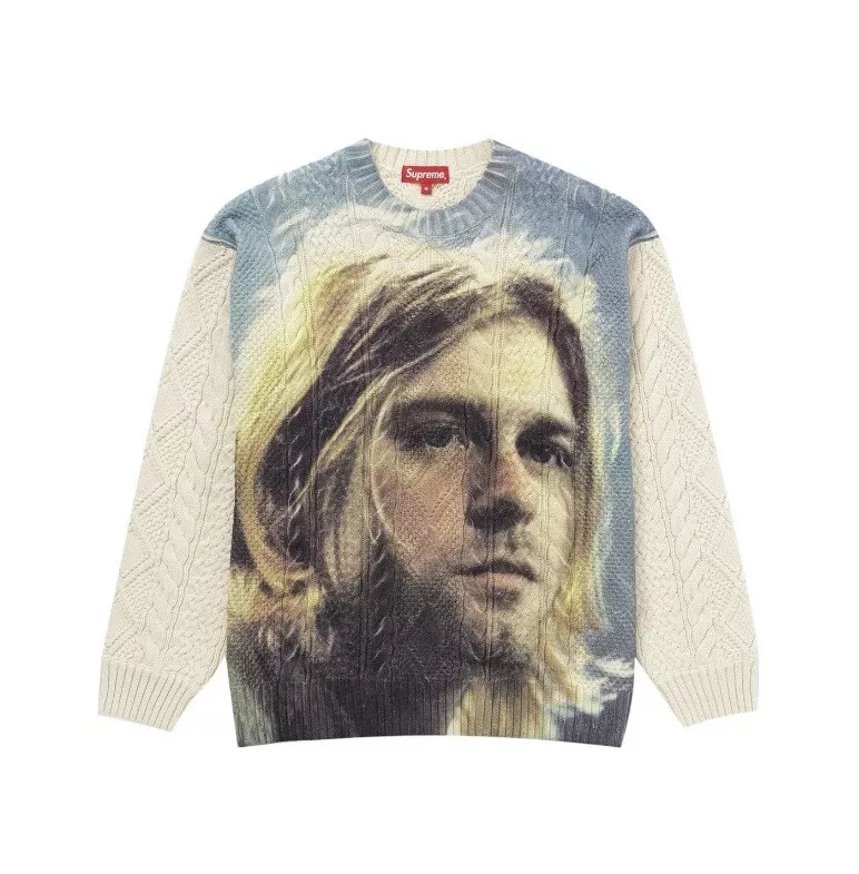 Pull Supreme Kurt Cobain grand visage tricot câble taille L NEUF