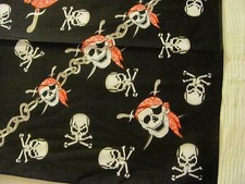 SKULLS PIRATES AND CHAINS PRINT BANDANA IN RED WHITE AND BLACK, POLYCOTTON.