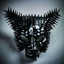 Angry Wolf Steampunk Spike Masquerade Mask - Black Halloween Cosplay Mask