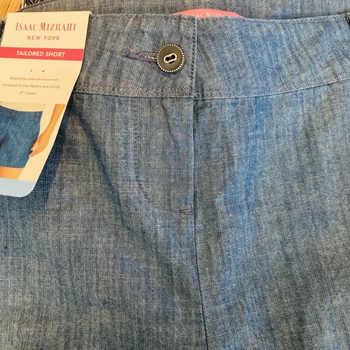 NWT Isaac Mizrahi Women's Indigo Chambray Blue Tailored Shorts Size 10 (34x5) - Picture 8 of 12