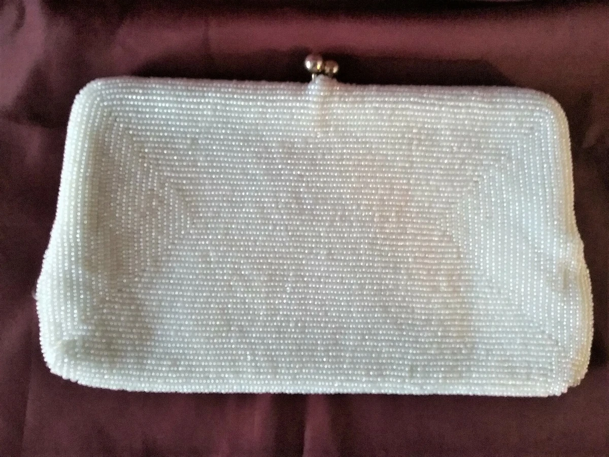 Vintage Walborg White Beaded Evening Clutch Bag, Hand Made in