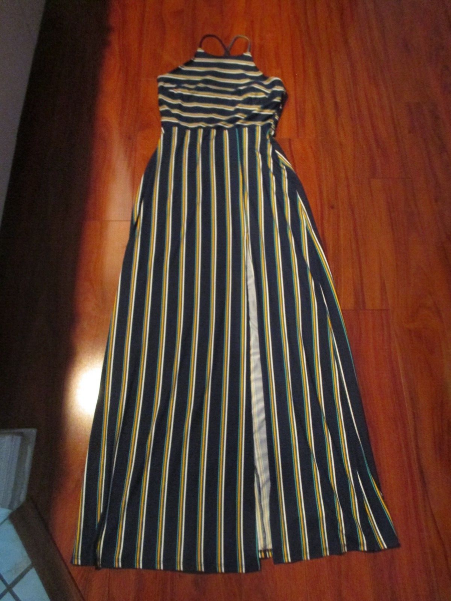 halter maxi dress casual Summer State Yellow AlignmentCombines a stripe with a romantic neckline Zivah Women's Black Halter Maxi
