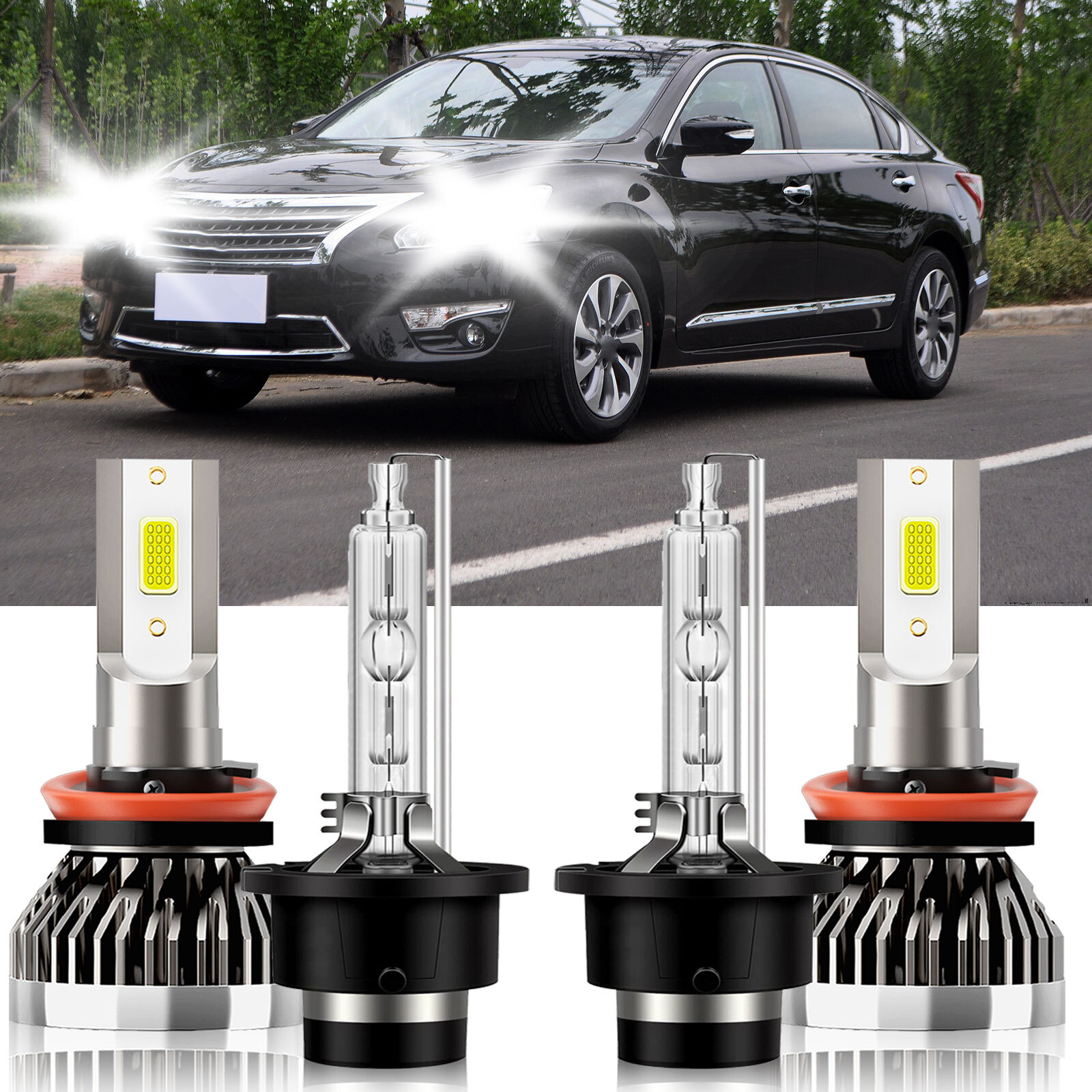 For Nissan Altima 2007-2015 4x H11 D2S LED HID Headlight High Low Beam 6000K