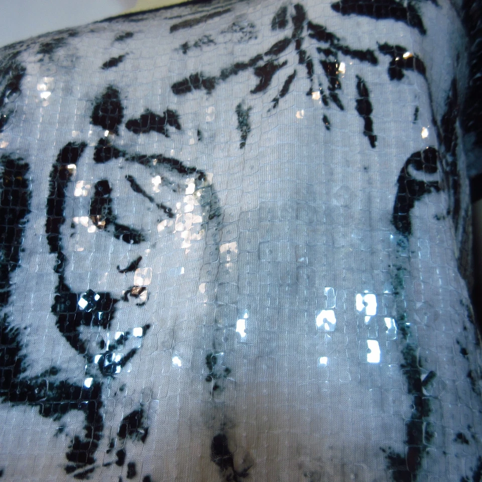 Top Xhilaration Negro Blanco Lentejuelas Tigre Estampado Animal Ropa de Calle Rock Rocker Y2K Foto 4 de 4