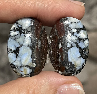 26.8c18.6x4mm Pair Rare Lavender Hubei Turquoise Oval Cabochon Loose Gems