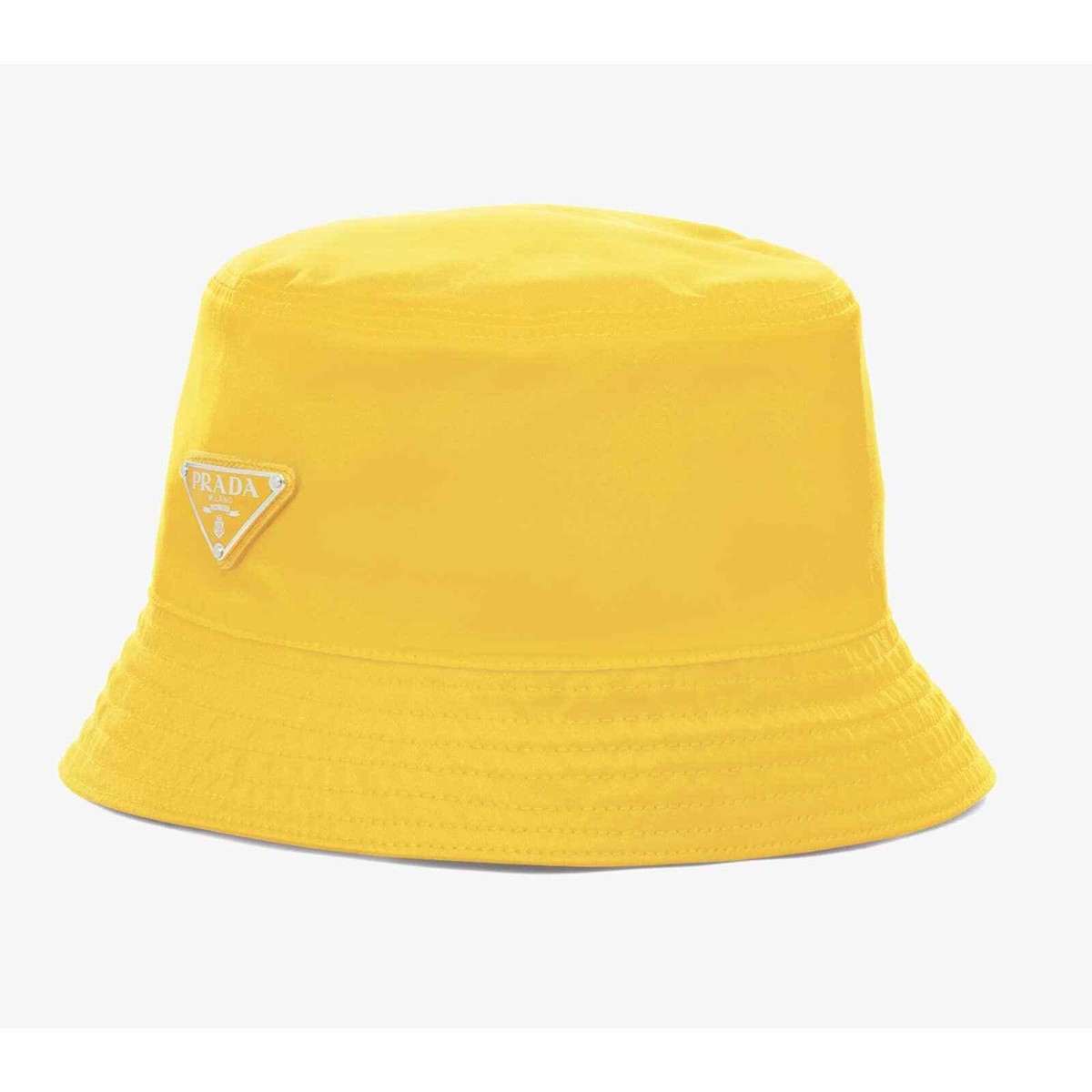 ★【PRADA】★RE-NYLON Triangle Logo Visor Bucket Ha.t★ Prada Re-Nylon Yellow Silver Metal Triangle Logo Nylon Sun