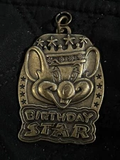 Vintage Chuck E Cheese Birthday Star Medallion Gold Metal Embossed NO Lanyard