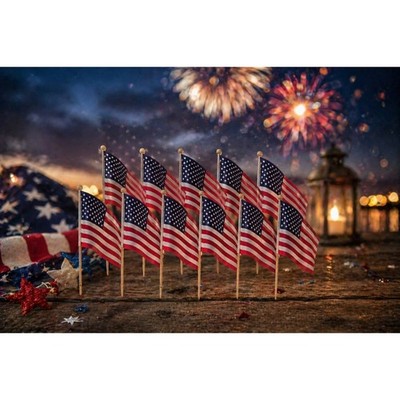 12 Pack American Flags on Wood Sticks 4x6 Inch Small Handheld USA Flags 11 Inch