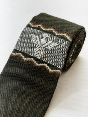 #ad Vintage Artesania Landa Peruvian Alpaca Embroidered Green Necktie Hand Made Peru $13.99