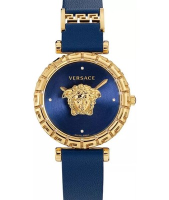 Versace VEDV01019 Palazzo Empire Greca Diamond blau gold Leder Damen Uhr NEU