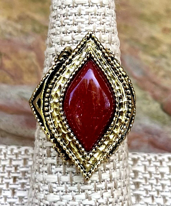 Barse NWT Scarlet Red Quartz Bronze Statement Ring Size 8