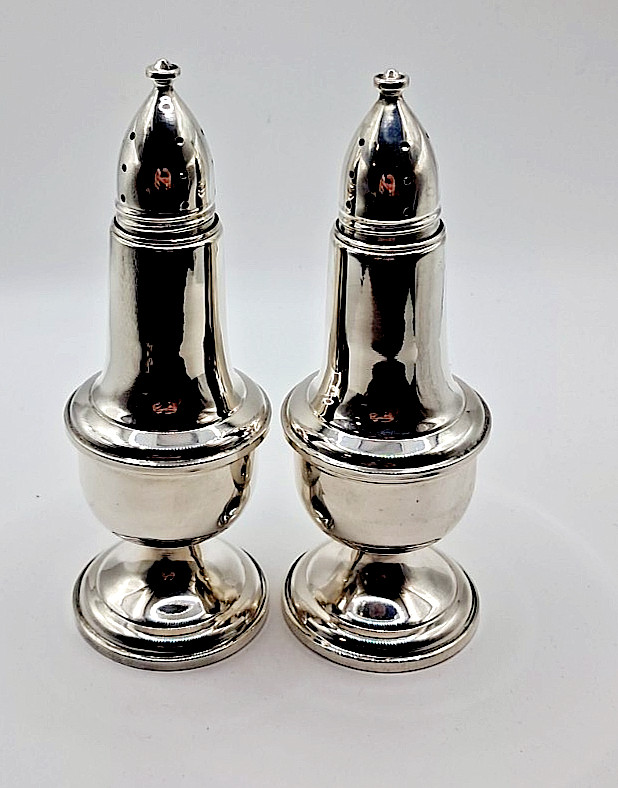 EMPIRE STERLING .925 SALT & PEPPER SHAKERS (WEIGHTED/GLASS LINED) 5" in
