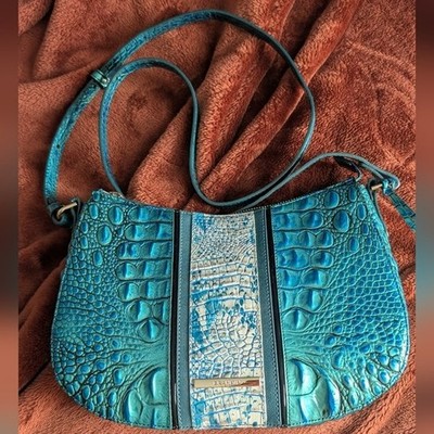 ? Brahmin Shayna Croc Embossed Crossbody Bag in Peacock  display picture 1