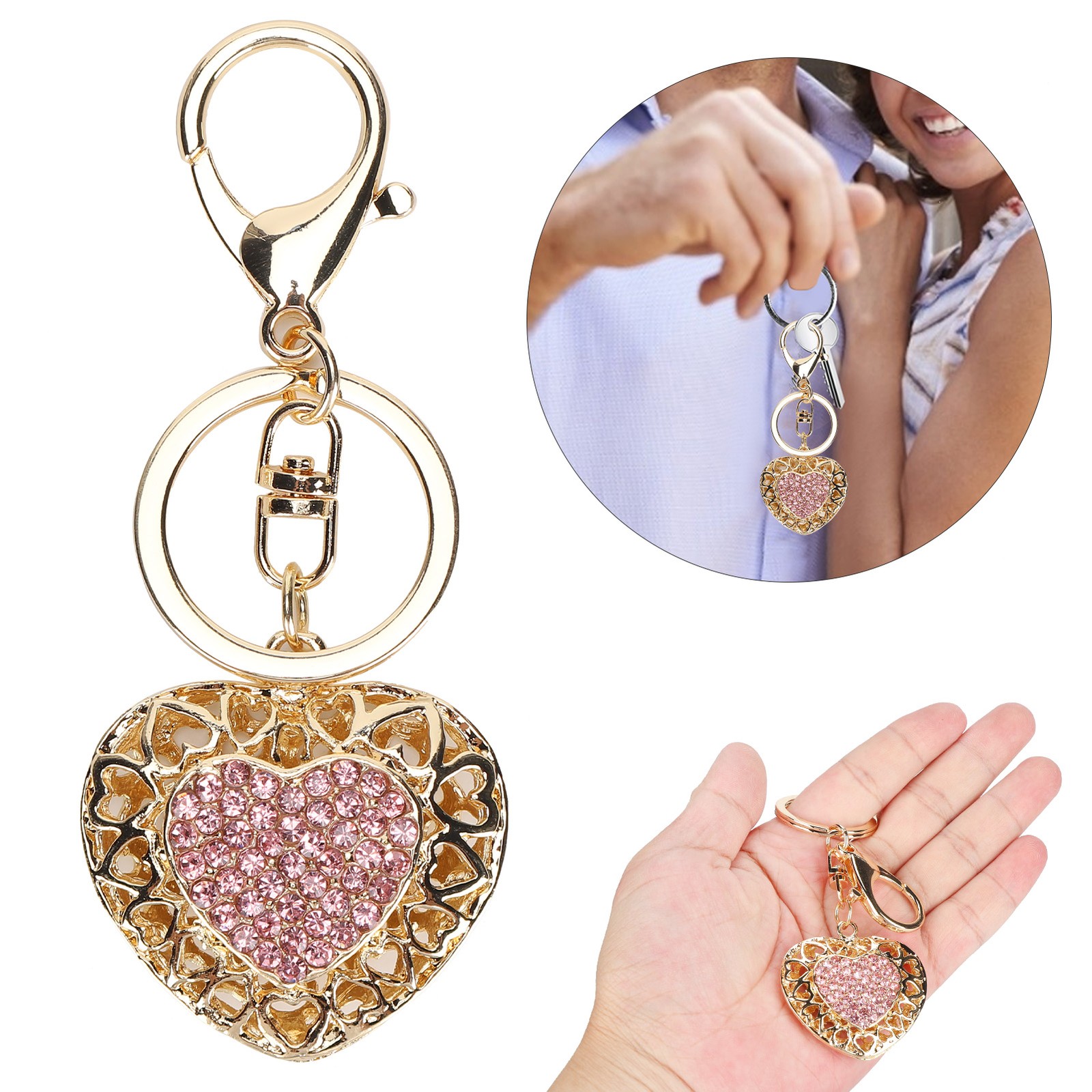 Key Chain Love Heart Rhinestone Key Ring Pendant Accessories For Lady Bag And