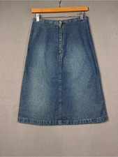 Vintage Western Style Denim Midi Skirt, with Button and Zipper, Size 26