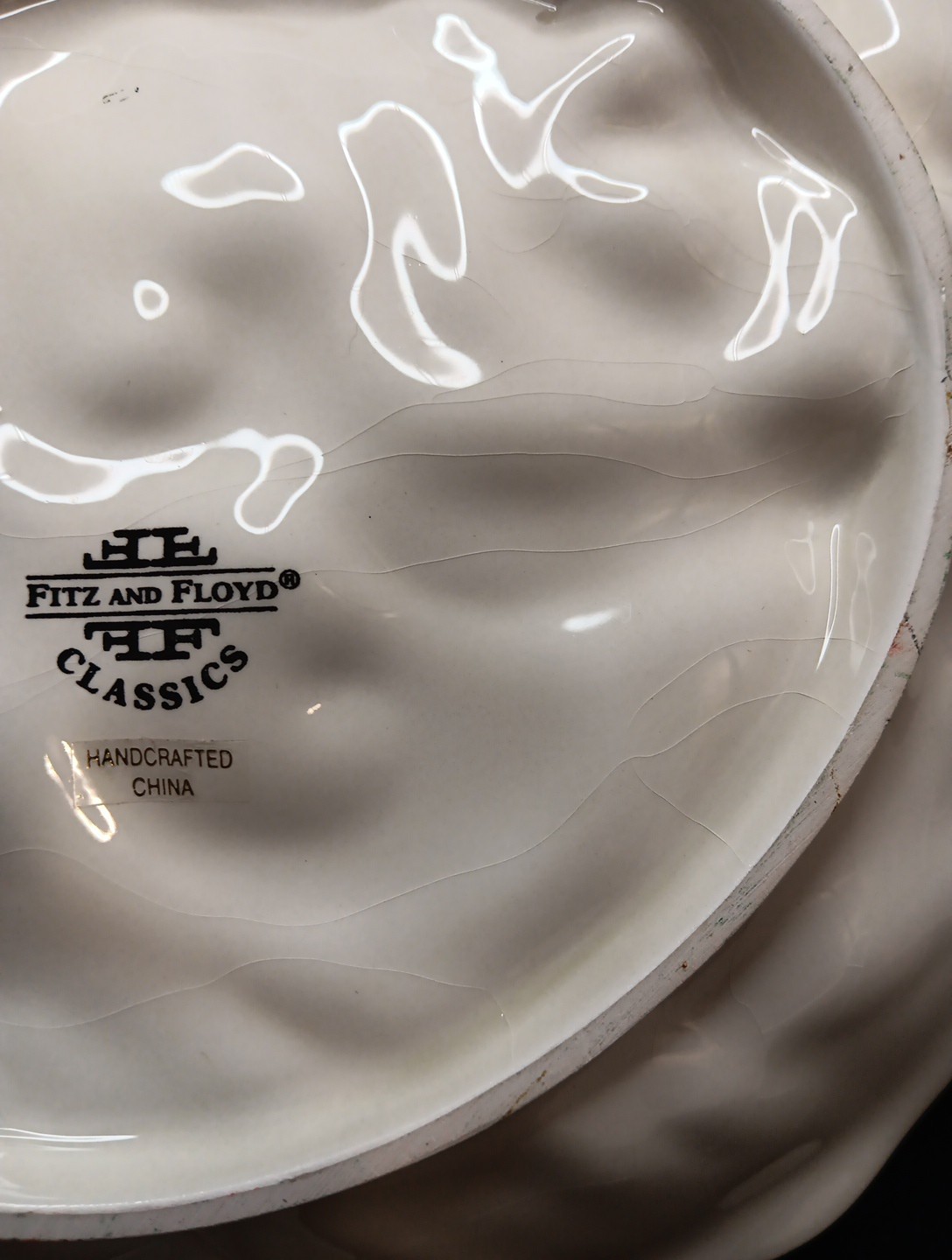 Fritz and Floyd Gregorian Green Santa W/Lantern Caape Plate. Some Ware/Crazing.