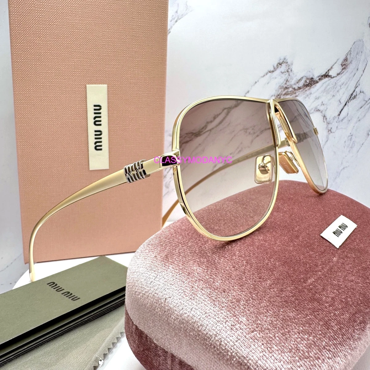 Miu Miu Sunglasses SMU 54S ZVN-5L2 64 [] 16 145 Gold Red Mirrored Display Demo Miu Miu MU 54YS Sunglasses | LensCrafters main image 3