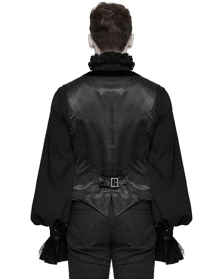 Devil Fashion Mens Gothic Steampunk Waistcoat Vest Black Pleated Velvet Wedding - Image 4 of 4