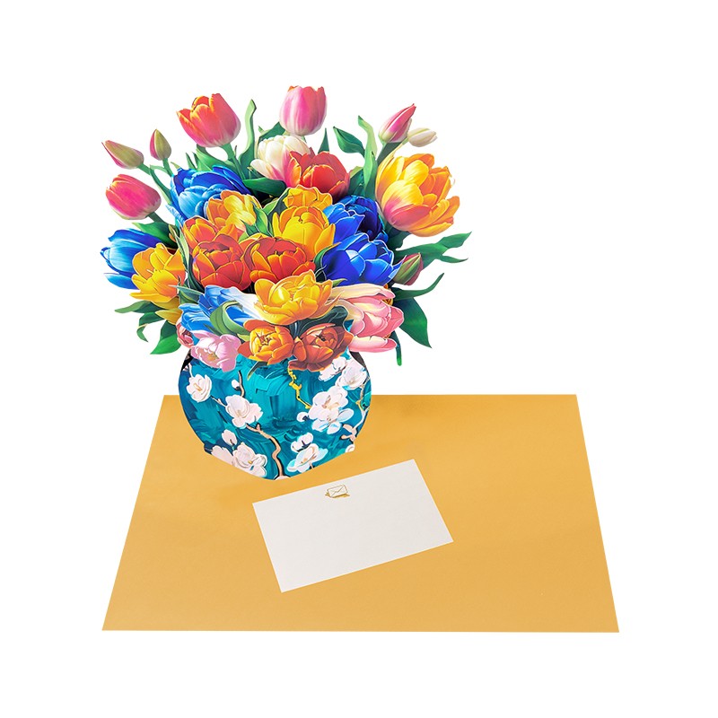 Tulip Harmony 3D Pop Up Vase Card -Birthday Anniversary Mother's Valentine's Day