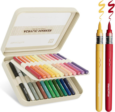 24 Liquid Acrylic Paint Brush Pens for Rock Wood Glass Fabric DIY Craft Projects