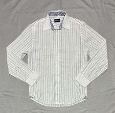 Emporio Armani Shirt Mens Large White Blue Stripe Contrast Collar Cuffs Dress