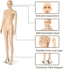 68" Height Full Body Female Mannequin Realistic Display Mannequin w/ Metal Base