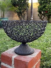 Vintage Filigree Scroll  Iron Metal COMPOTE Fruit Bowl PEDESTAL Display Basket