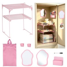 Pink 2-Tier Locker Organizer Shelf Locker Accessories Kit for School Girls