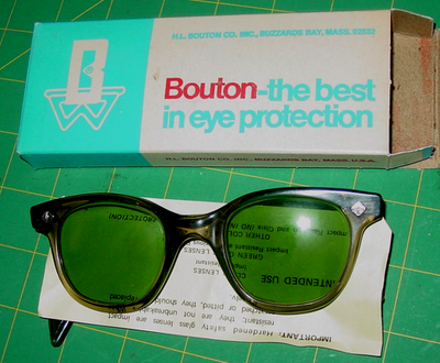 Vintage Bouton Safety Glasses 5948U Green Lenses 48mm Horn Rim