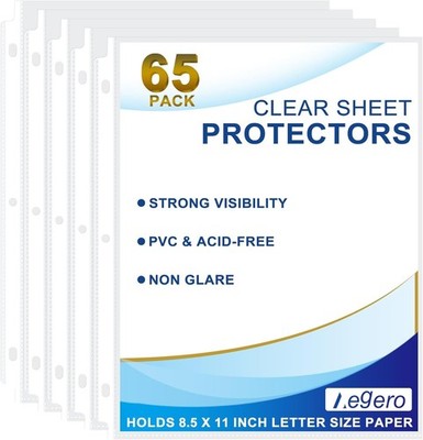 65 Pack Clear Sheet Protectors, 8.5 x 11 inch Page Protectors for 3 Ring Binder.