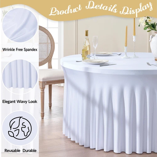 6 Pack White Round Spandex Tablecloths for 60in Tables, 120Inch Stretchy Fitt... - Picture 2 of 7