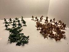 40 Tan Army Men vs 26 Green Army Men Military Plastic 1-3/4" Figures