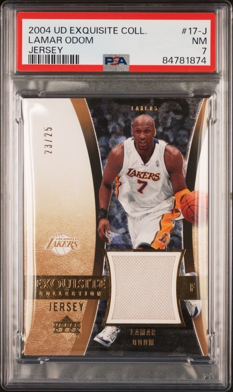 LAMAR ODOM 2004-05 UD Exquisite Collection Jersey Game-Worn Patch 23/25 PSA 7