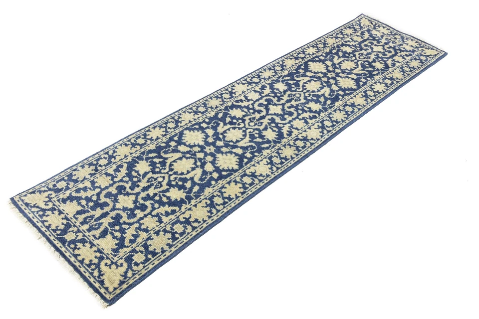 Muted Blue Floral Oriental Runner Rug 3X10 ft Handmade Carpet Kitchen Decor - Image 3 of 4