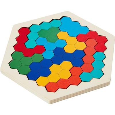 Wooden Hexagon Puzzle Geometry Logical Learning Toys IQ Game Puzzles For Kids