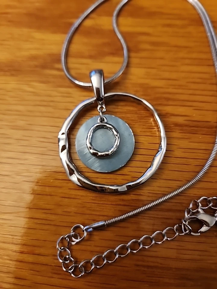 Lia Sophia Aqua Mother Of Pearl Drop pendant necklace Silver Chain 18” - Image 3 of 3