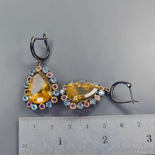 Fine Art 38 ct Natural Citrine Quartz Earrings 925 Sterling Silver /E121803 - Foto 3 di 8