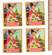 Lot of 4 Peacock Lady Chinese Firecracker Labels China Macau Fireworks 1950s