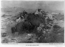 8" x 10" Photo 1898 An old-time buffalo hunt 2 Indians on horseback bow