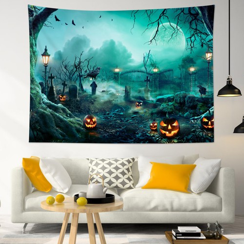 Tapiz de cementerio espeluznante cuervo calabaza de Halloween para dormitorio sala de estar dormitorio - Imagen 12 de 15