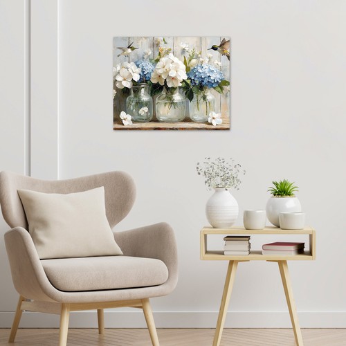 Spring Hummingbird Plant Blue Floral Abstract Wall Art for Bathroom Living Room - Picture 14 of 14